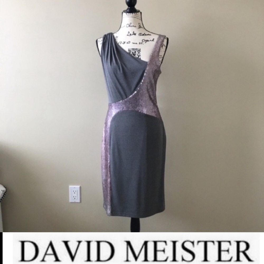 NWOT David Meister Grey & Sequined Sheath Dress